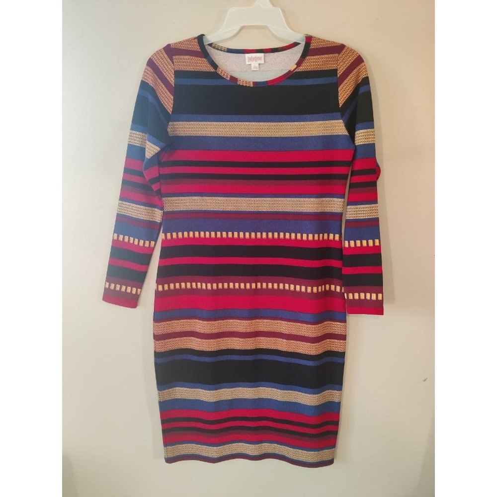 LuLaRoe Elegant Debbie Ble Striped Dress Size Large